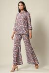 Buy_Pasha India_Blue Rayon Slub Floral Print Band Short Tunic And Pant Set_at_Aza_Fashions