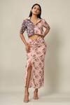 Buy_Pasha India_Pink Rayon Slub Floral Print Spread Collar Cropped Shirt And Skirt Set _at_Aza_Fashions