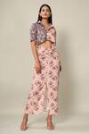 Pasha India_Pink Rayon Slub Floral Print Spread Collar Cropped Shirt And Skirt Set _Online_at_Aza_Fashions