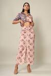 Buy_Pasha India_Pink Rayon Slub Floral Print Spread Collar Cropped Shirt And Skirt Set _Online_at_Aza_Fashions