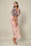 Shop_Pasha India_Pink Rayon Slub Floral Print Spread Collar Cropped Shirt And Skirt Set _Online_at_Aza_Fashions