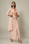 Pasha India_Peach Rayon Slub Floral Print Jacket And Skirt Set_Online_at_Aza_Fashions
