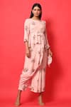 Buy_Pasha India_Pink Rayon Slub Floral Round Peplum Saree Dress With Belt _Online_at_Aza_Fashions