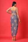 Shop_Pasha India_Blue Rayon Slub Floral Sweetheart Neck Crop Top And Skirt Set _at_Aza_Fashions