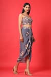 Pasha India_Blue Rayon Slub Floral Sweetheart Neck Crop Top And Skirt Set _Online_at_Aza_Fashions