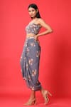 Buy_Pasha India_Blue Rayon Slub Floral Sweetheart Neck Crop Top And Skirt Set _Online_at_Aza_Fashions