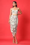 Shop_Pasha India_Green Rayon Slub Floral Sweetheart Crop Top And Skirt Set _at_Aza_Fashions