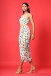 Pasha India_Green Rayon Slub Floral Sweetheart Crop Top And Skirt Set _Online_at_Aza_Fashions