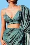 Shop_Vivek Patel_Green Habutai Print And Hand Paint Floral V Neck Saree Gown With Bustier _Online_at_Aza_Fashions