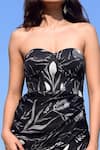 Vivek Patel_Black Bemberg Satin Print And Hand Paint Floral Sweetheart Strapless Draped Dress _Online_at_Aza_Fashions