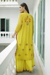 Shop_Neeta Bhargava_Yellow Textured Banarasi, Tissue Cotton Silk Floral Embroidered And Sharara Set _at_Aza_Fashions