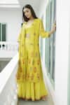 Neeta Bhargava_Yellow Textured Banarasi, Tissue Cotton Silk Floral Embroidered And Sharara Set _Online_at_Aza_Fashions