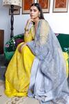 Buy_Neeta Bhargava_Yellow Organza, Tissue, Banarasi Chanderi Embroidered Anarkali Gharara Set _Online_at_Aza_Fashions