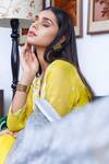 Shop_Neeta Bhargava_Yellow Organza, Tissue, Banarasi Chanderi Embroidered Anarkali Gharara Set _Online_at_Aza_Fashions
