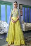 Buy_Neeta Bhargava_Yellow Organza, Silk Chanderi Floral V Neck Skirt Set _at_Aza_Fashions