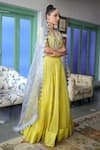 Neeta Bhargava_Yellow Organza, Silk Chanderi Floral V Neck Skirt Set _Online_at_Aza_Fashions