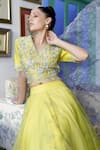 Buy_Neeta Bhargava_Yellow Organza, Silk Chanderi Floral V Neck Skirt Set _Online_at_Aza_Fashions