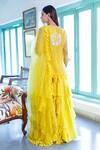 Shop_Neeta Bhargava_Yellow Organza, Chanderi Floral Notched Embroidered Kurta Gharara Set _at_Aza_Fashions