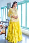 Neeta Bhargava_Yellow Organza, Chanderi Floral Notched Embroidered Kurta Gharara Set _Online_at_Aza_Fashions