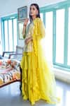Buy_Neeta Bhargava_Yellow Organza, Chanderi Floral Notched Embroidered Kurta Gharara Set _Online_at_Aza_Fashions