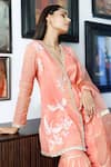 Shop_Neeta Bhargava_Peach Organza, Pure Silk Tissue Floral, Zardozi Embroidered Angrakha Sharara Set _Online_at_Aza_Fashions