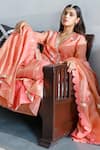 Neeta Bhargava_Peach Organza, Pure Silk Tissue Floral, Zardozi Embroidered Angrakha Sharara Set _at_Aza_Fashions
