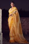 Shop_Amita Gupta_Yellow Saree Organza And Blouse Chanderi Print Floral V With _Online_at_Aza_Fashions