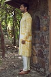 Amita Gupta_Yellow Cotton Silk Eco Print Kurta And Pant Set_Online_at_Aza_Fashions