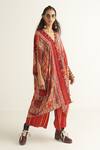 Buy_Aseem Kapoor_Multi Color Mushroom Twill, Natural Crepe Ritu Printed Kaftan And Trouser Set_at_Aza_Fashions