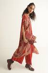 Aseem Kapoor_Multi Color Mushroom Twill, Natural Crepe Ritu Printed Kaftan And Trouser Set_Online_at_Aza_Fashions
