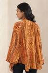 Shop_Ritu Kumar_Orange 100% Viscose Printed Jamawar Band Collar Raglan Sleeve Kurti_at_Aza_Fashions