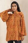 Buy_Ritu Kumar_Orange 100% Viscose Printed Jamawar Band Collar Raglan Sleeve Kurti_Online_at_Aza_Fashions