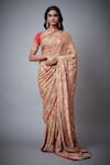 Buy_RI.Ritu Kumar_Red 100% Viscose Jamawar Print Saree_at_Aza_Fashions