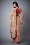 Shop_RI.Ritu Kumar_Red 100% Viscose Jamawar Print Saree_at_Aza_Fashions