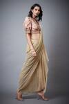 RI.Ritu Kumar_Gold Polyester Satnam Pre-draped Saree And Blouse_Online_at_Aza_Fashions