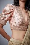 Shop_RI.Ritu Kumar_Gold Polyester Satnam Pre-draped Saree And Blouse_Online_at_Aza_Fashions