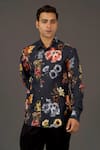 Balance by Rohit Bal_Black Satin Poplin Printed Floral Shirt  _Online_at_Aza_Fashions