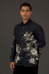 Balance by Rohit Bal_Black Satin Poplin Printed Floral Shirt _Online_at_Aza_Fashions