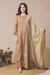 Buy_Neelu Sethi_Brown Tissue Chanderilining Shantoon Embroidered Sequins Patchwork Kurta Set_at_Aza_Fashions