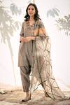 Buy_Neelu Sethi_Grey Handloom Chanderi Embroidered Cord Work V Neck Kurta Set _at_Aza_Fashions