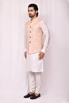 Buy_Aryavir Malhotra_Peach Art Silk Jacquard Floral Woven Bundi_Online_at_Aza_Fashions