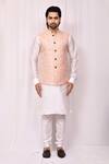 Shop_Aryavir Malhotra_Peach Art Silk Jacquard Floral Woven Bundi_Online_at_Aza_Fashions