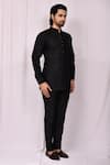 Aryavir Malhotra_Black Art Silk Band Collar Kurta And Pant Set _Online_at_Aza_Fashions