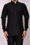 Aryavir Malhotra_Black Art Silk Band Collar Kurta And Pant Set _at_Aza_Fashions