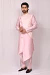 Buy_Aryavir Malhotra_Pink Jacquard Woven Floral Motifs Asymmetric Overlap Kurta Set_at_Aza_Fashions