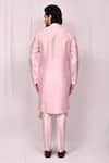 Shop_Aryavir Malhotra_Pink Jacquard Woven Floral Motifs Asymmetric Overlap Kurta Set_at_Aza_Fashions