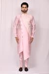 Buy_Aryavir Malhotra_Pink Jacquard Woven Floral Motifs Asymmetric Overlap Kurta Set_Online_at_Aza_Fashions