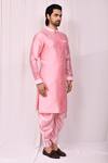 Aryavir Malhotra_Pink Art Silk Button Down Kurta And Dhoti Pant Set_Online_at_Aza_Fashions