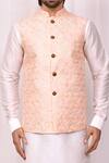 Aryavir Malhotra_Peach Art Silk Floral Embroidered Bundi_at_Aza_Fashions