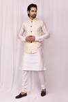 Buy_Aryavir Malhotra_White Art Silk Floral Embroidered Bundi Kurta Set_at_Aza_Fashions